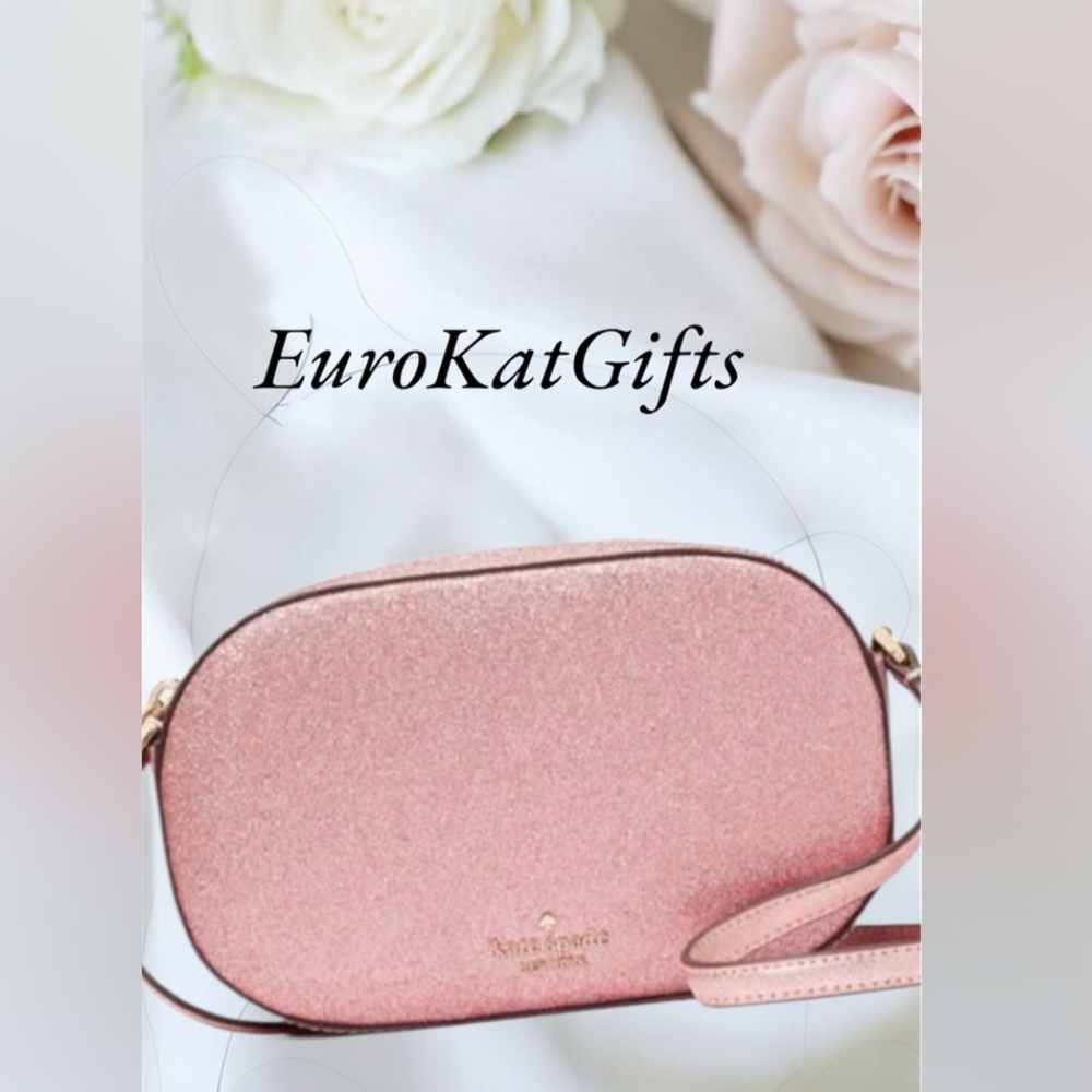 NEW KATE SPADE Glitter Crossbody Bag Mitten Pink Gold accents cc slots zips - Picture 10 of 10